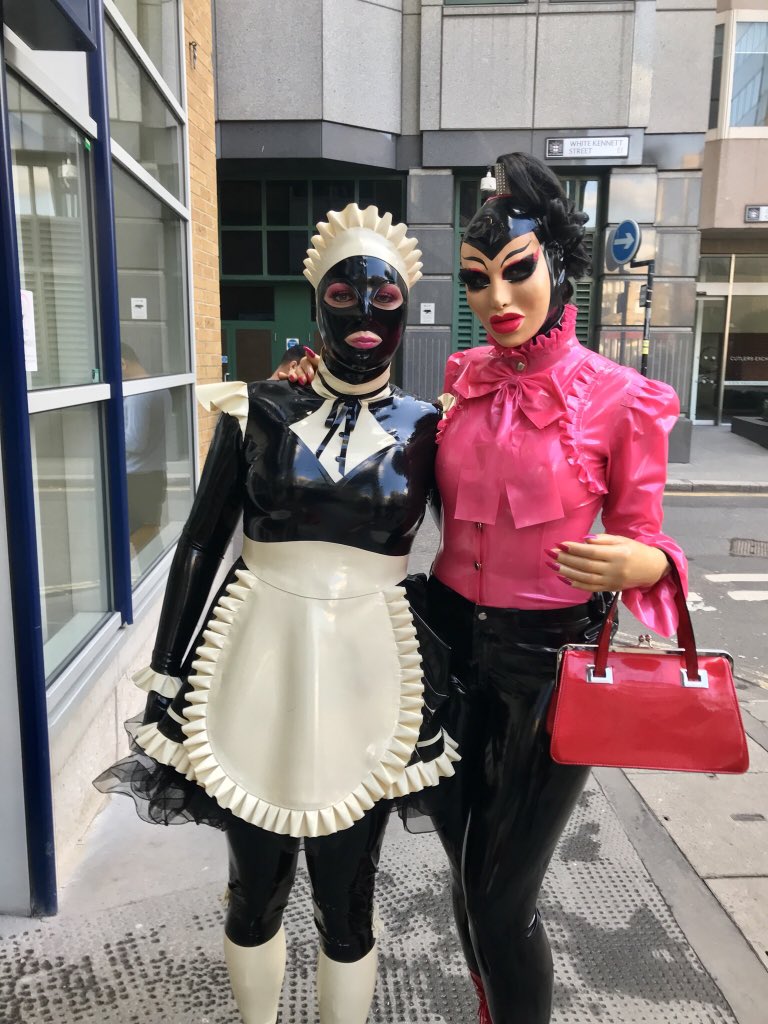Reflare500 as a shiny latex maid in public with Mrs. Fetilicious